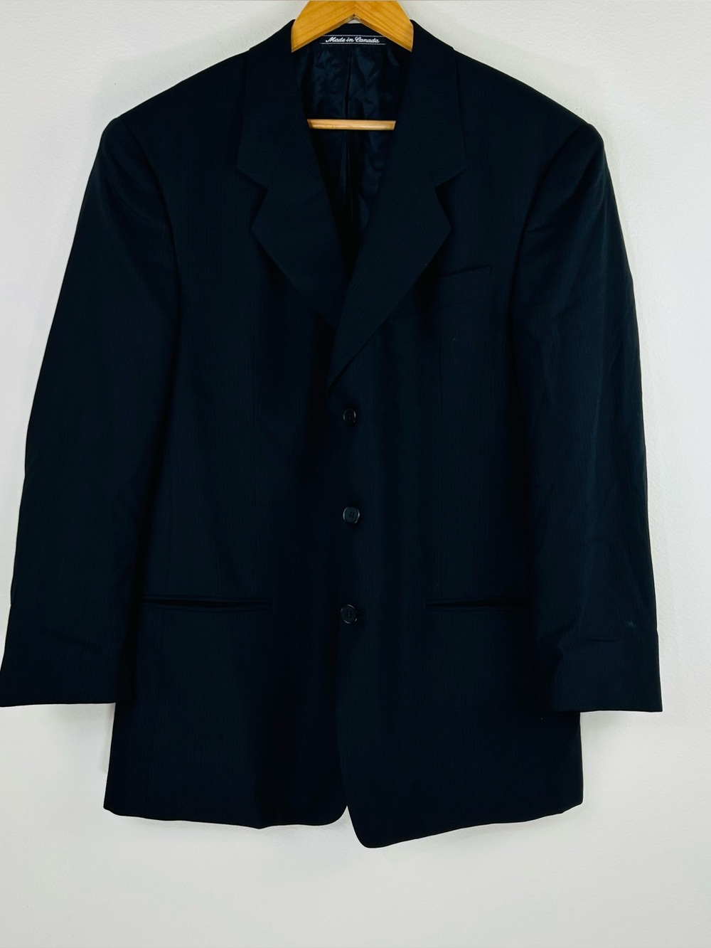 Mani Mens Three Button Notched Lapel Classic Wool Blazer Jacket Black 40R